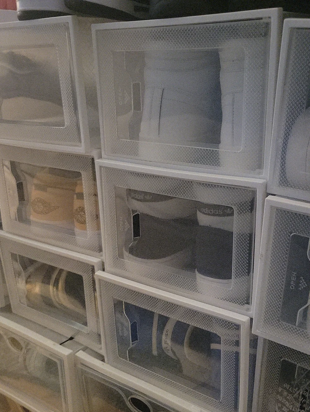 Stackable Clear White Shoe Storage Boxes – Set of Modular Organizers